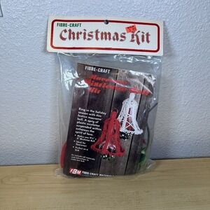 Vintage FIBRE-CRAFT Macrame Mistletoe Bell Craft Christmas Red Bell Kit No. 2512